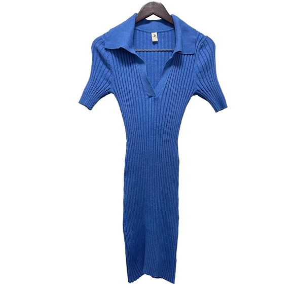 JS71 Dresses & Skirts - JS71 Mykonos Ribbed Polo Short Sleeve Blue Mini Dress Size Small